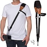 Movo MP-SS7 V2 Rapid Action Camera Sling Strap with Quick Release Clip, Neoprene Vintage Leather Shoulder Pad Cushion and Bonus Lens Cap Holders for DSLR, Mirrorless Cameras and Binoculars