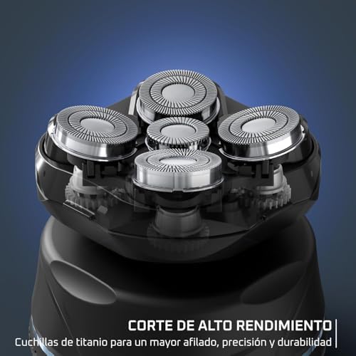 Barber Experience, Afeitadora de Cabeza, 5 cabezales con cuchillas de recubrimiento de titanio, apura hasta 0,1 mm, autonomía de 80 min, resistente al agua, neceser de viaje, TN3110E0