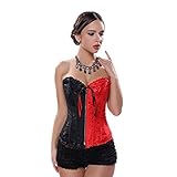 Muka Women Black Red Brocade Boned Fashion Corset Bustier Lingerie, Plus Size