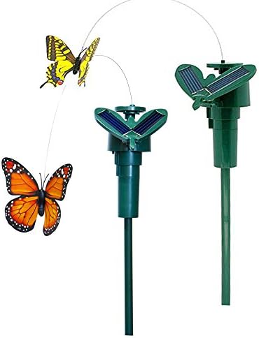 Vnfire 2 Pcs Solar / Battery Powered Flying Wobble Fluttering Butterfly Yard Garden Plants Flowers Stake Ornament Decor