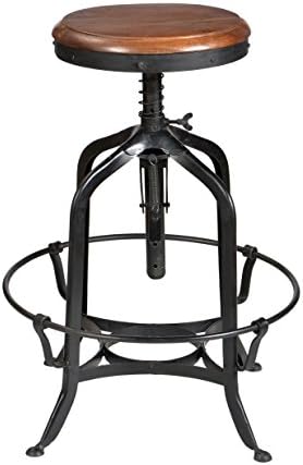 CDI Furniture TA1030 Brown &amp; Black The Industrial Collection Vintage Style Artisan Crafted Worn Metal &amp; Distressed Mango Wood Industrial Stool