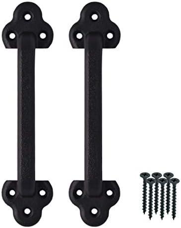 Black Barn Door Deal with – Solid Iron Pull 9 Inch Deal with Set of two Rustic for Doorways, Gates, Fences, Metallic Vintage Storage, Closet Outside Indoor (2, Black)