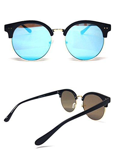 O2 Eyewear 97018 Premium Oversize Cats eye Womens Mens Mirror Funky Flat Sunglasses (BLACK, BLUE/ size L)