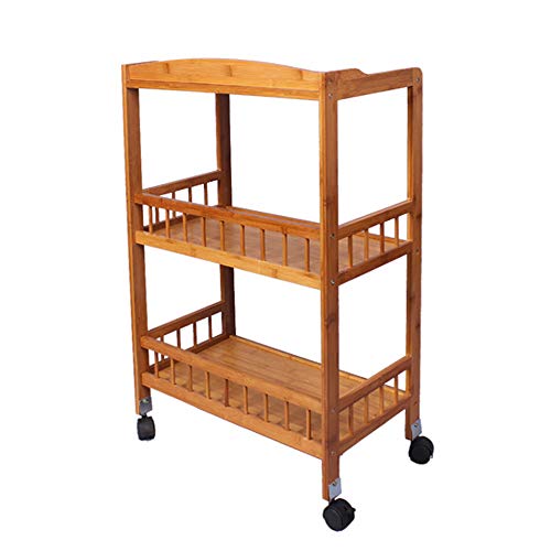 image for DlandHome 3-Tier Storage Shelf Unit On Wheels, Bamboo Storage Utility 