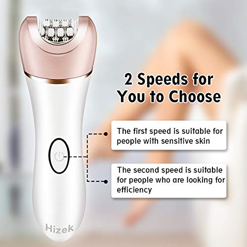 Epilator for Women,Hizek 2 in 1 Cordless Rechargeable Hair Remover Including Lady Shaver,Bikini Trimmer Electric Razor for Women,with Led Light,2 Speeds Setting and Bikini Attachment