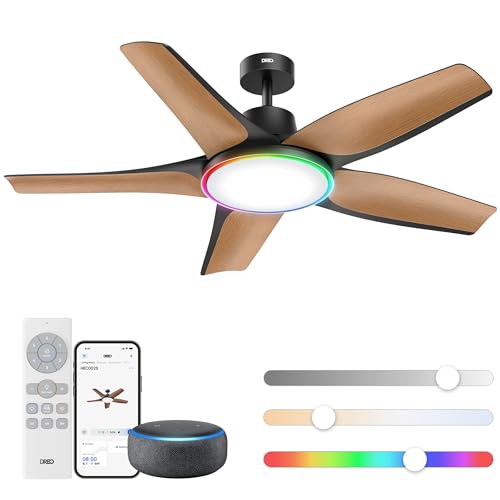 DREO Smart Ceiling Fans with Lights, Low Profile Ceiling Fan with Alexa/App, 52'' Dimmable Lighting & Color Tuning, RGB Ambient Light for Living Room, Game Room, Easy Installation, Quiet, Black