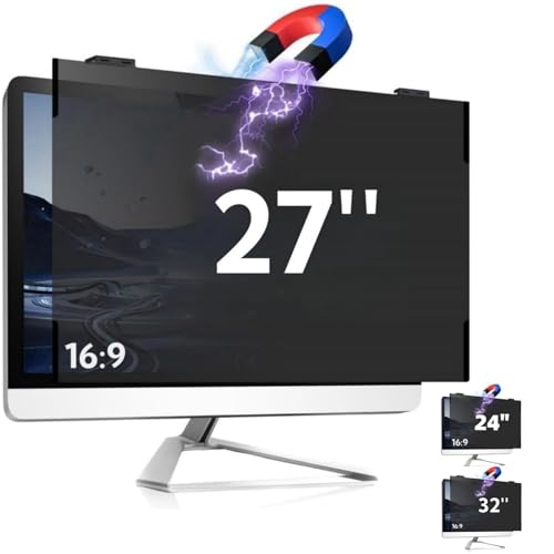 Ssumght Magnetic 27 Inch Computer Screen Privacy Shield, Flexible Privacy Screen Filter for Frameless Monitor, 16:9 Widescreen Anti-Spy Filter, Blue Light & Scratch Protection, Removable Soft Film
