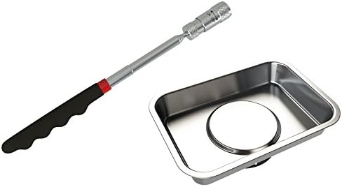 Telescoping Magnet with LED Light, Magnetic Tray, and/or Telescopic Mirror Pick Up Tool Set - A Must Have for a Mechanic and Homemaker alike to Organize and Secure Small Parts