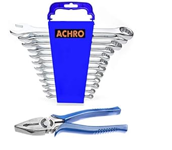 ACHRO 913 Stainless Tool Kit for Home/Car/Bike Set of 13 Pieces (12 Piece Combination Spanner Set + 8 Inch Combination Plier)