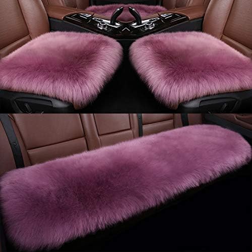 カーシートクッション 冬の暖かいオーストラリアのシープスキンカーシートカバー贅沢ロングウールフロントリアシートカバーほとんどの車 トラック 高品質新品 またはバンに適合3個 ピンク Suv