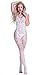 Amstt Women Lingerie Lingerie Fishnet Floral Crotchless Bodystockings Babydoll Bodysuits (White)