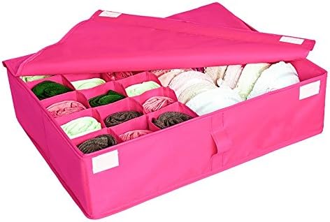 2 in 1 Foldable Drawer Divider,Cala Qute Underwear Socks Ties Bra Drawer Organizer Storage Box (Hot Pink)