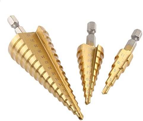RUIMI Step Drill Bits Titanium Hex Straight Flute Centre Hole Cutter 3 pcs Set