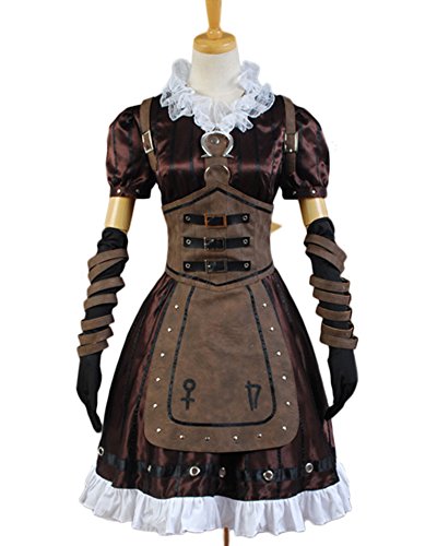 Alice Madness Returns Cosplay Costume Steamdress Maid Dress+Necklace Apron Suit