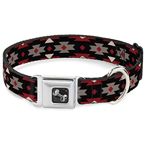 Dog Collar Seatbelt Buckle Navajo Red Black Gray Red 9 to 15 Inches 1.0 Inch Wi…