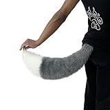 Pawstar Furry Fox Plush Full Tail Adult Unisex Costume Cosplay - Grey and White
