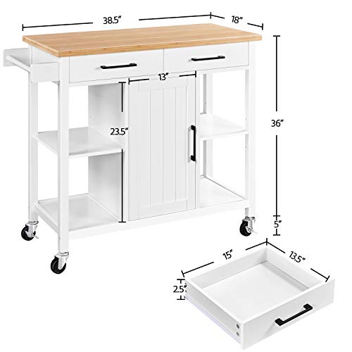 Yaheetech Kitchen Island On Lockable Wheels With 2 Storage Drawers