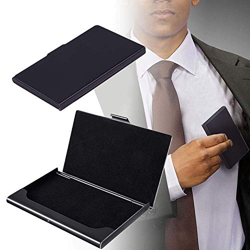 WOVTE Super Light Business Card Holder Stainless Steel Business Card Case-Black - Thumbnail 3