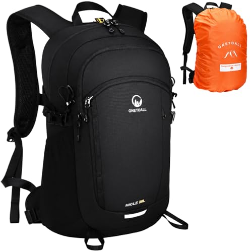 ONETOALL Hiking Backpack for Men and Women, 20 L, Lightweight Small Daypack, Waterproof Backpack with Rain Cover for Day Hikes, Short Tours, Cycling, Commuting, Only 510 g