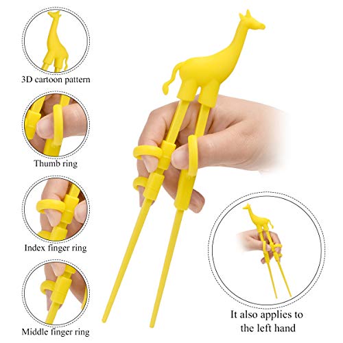 Training Chopsticks, Cute Animal Shape Easy to Use Learning Chopsticks for Kids With attachable for Right or Left Handed Child Adults Beginners (yellow)
