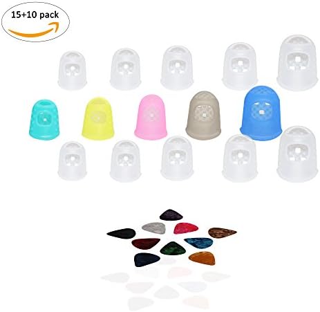 15 PCS Guitar Finger Protectors + 10 PCS Guitar Picks (0.46mm and 0.71mm) by Ellien