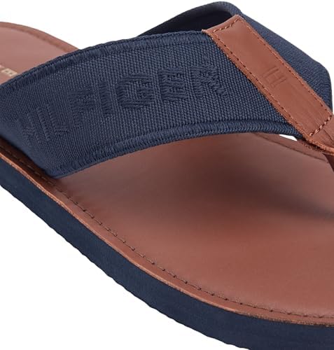 Hilfiger Sandales de plage en cuir FM0FM05808 pour homme, bleu (ciel du désert), pointure 42