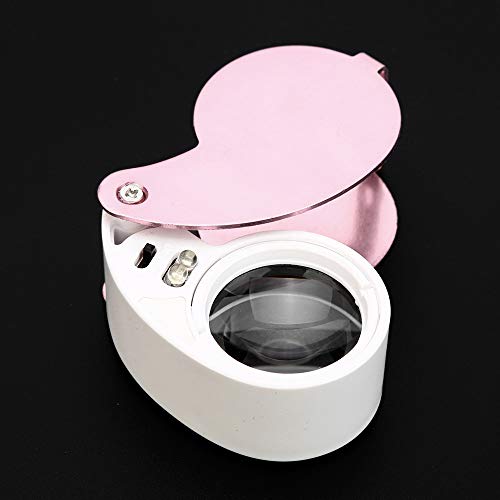 Hisoul Hot Multifunctional Mini LED Magnifier, 40X Folding Pocket Magnifier with 2 White LED Light Round Swing-Away Chrome Magnifier Perfect for Watch Stamps Jeweler Diamond (Pink)