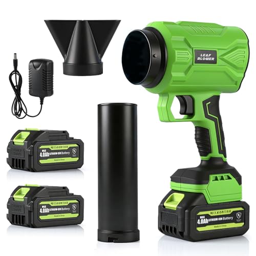 YARUIKE Soprador de folhas sem fio, soprador de folhas portátil com 2 baterias de 4,0 Ah, sopradores de folhas leves para limpeza de pátios, cuidados com o gramado, folhas, poeira