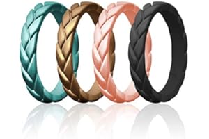 ROQ Silicone Rubber Wedding Rings for Women, Thin Stackable Rubber Silicone Wedding Band, Bridal Jewelry Set, Anniversary Rings, Promise Ring, Flame Leaves & Leaves Style, Multi Packs, Multi Colors