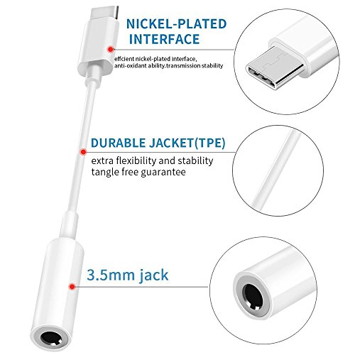 COZY Type C to 3.5mm Headphone Jack Adapter for Moto Z, Stouch Moto Z Type C Port to 3.5mm Female Audio Jack Headphone Cable Adapter for Motorola Moto (2 Pack)