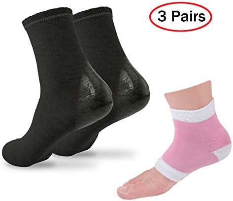 Full-Length Moisturizing Socks 3 Pairs by Sooleo, Gel Heel Socks - for Dry Hard Cracked Heels (2 Pairs for Day, 1 Pair for Night) (Black)