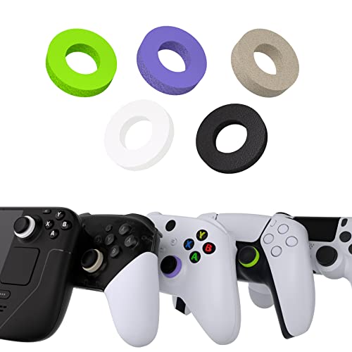 PlayVital 5 Pairs Aim Assist Target Motion Control Precision Rings for ps5, for ps4, for Xbox Series X/S, Xbox One, Xbox 360, for Switch Pro Controller, for Steam Deck - Green Purple Gray Black White
