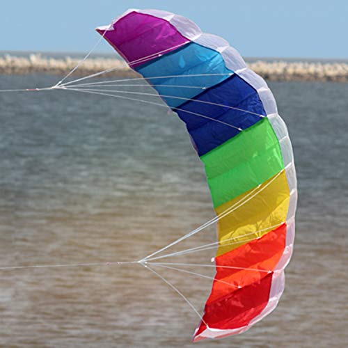 Cumtur Beach Kite,1.4m Rainbow Dual Line Kitesurfing Stunt Parachute Soft Parafoil Surfing Kite Sport Kite Outdoor Activity Beach Flying Kite