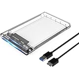 ORICO 2.5 USB 3 External Hard Drive Enclosure Casing for 2.5 inch 7mm/9.5mm SATA HDD SSD Support UASP SATA III Max 2T Tool-Free Design - Clear
