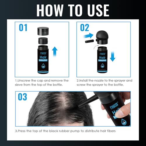 Hair Densifying Powder, Hair Powder, Hair Fibre with Spray Applicator, Thickening Spray Powder, Naturally Thicker, For Women and Men, Black