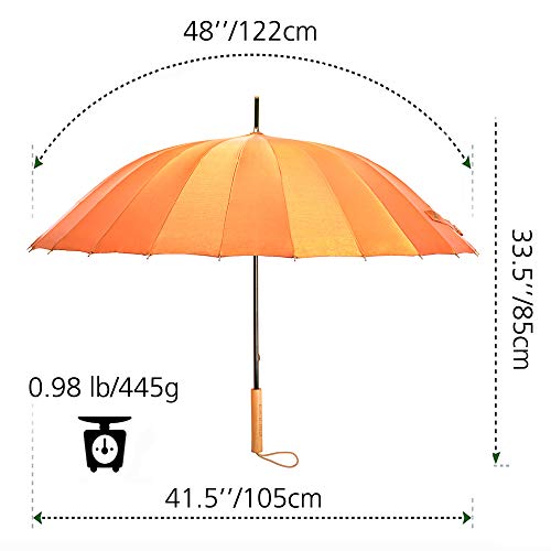 Kung Fu Smith Janpanese Parasol Rain Umbrella - Large Windproof and Ultra Light - Orange and Wood Handle