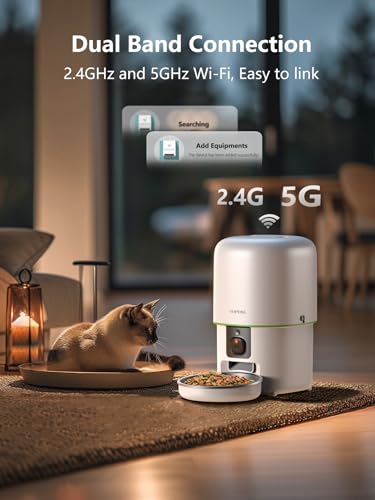 Yuposl Automatic Cat Feeder with Camera, 5G WiFi Cat Food Dispenser App Control 1080 HD Video with Night Vision, 4L Automatic Dog Feeder, Desiccant to Keep Dry Food Fresh, White