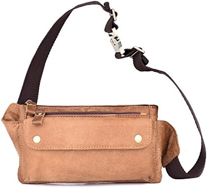 Teammao Genuine Leather Waist Bag Classic Leather Fanny Pack Phone Holder Belt Pouch Money Bag for Men Women. (Brown)