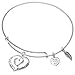 Qina C. Sterling Silver Mother Son Forever Love Heart Leaf Dangle Charm Family Adjustable Wire Bangle Bracelet