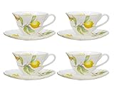 Gracie China Lemon Porcelain 7-Ounce Tea Cup and Saucer Set of 4