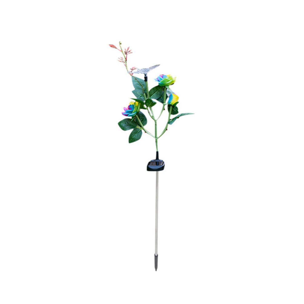 Uonlytech Garden Rose Lights Solar Powered with Butterfly Decorative Outdoor Stake Light Lawn Night Light Decoration for Yard Garden Pathway (Rainbow)