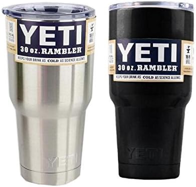 Yeti Rambler Tumbler Cups with Lids, 30 oz, Set of 2-Black+Stainless Steel