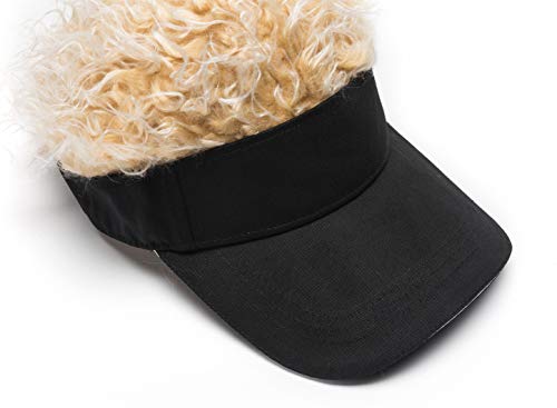 Men\'s Novelty Flair Hair Visors Spiked Funny Golf Hats Fake Wig Peaked Adjustable Baseball Caps Black Golden
