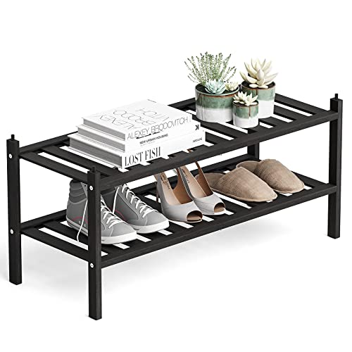 Dranixly Shoe Rack, 2-Tier Bamboo Stackable Shoe Shelf Storage ...