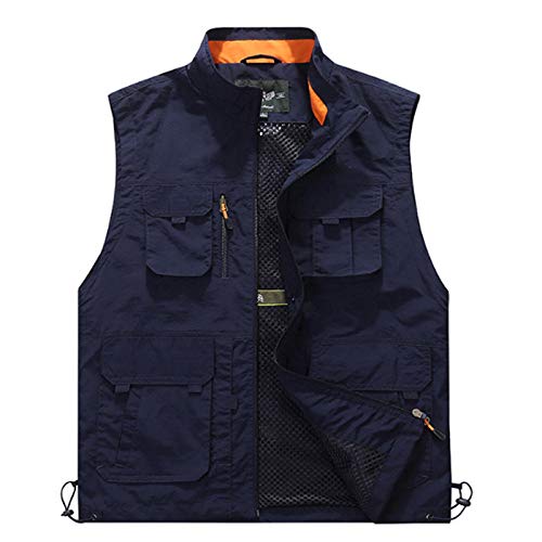 SCLDX Angel Weste Für Herren,Herren Outdoor Schnelltrocknen Mesh Marineblau Angeljacke Multi-Pocket Angelweste Jacke…