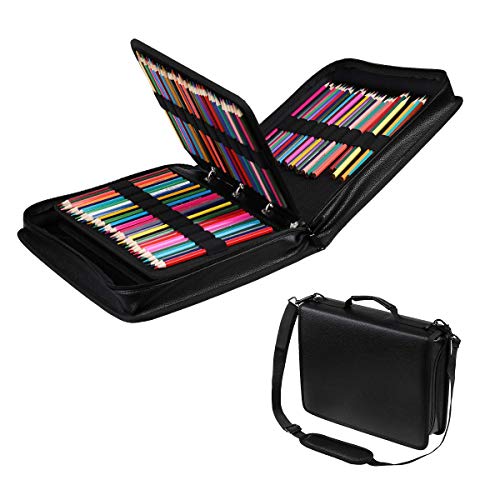 210 Slots Colored Pencil Case PU Leather Pencil Holder Large Capacity Sleeve Pen Bag Carrying Case for Prismacolor, Watercolor Pencils, Markers, Colored Pencils, Gel Pens, Cosmetic Brush Organizer