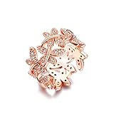 NEWBARK 10 Butterflies 18k Rose Gold-Plated Cubic Zircon Women's Rings Size 9