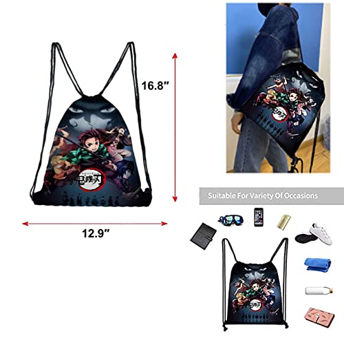 Anime Demon Slayer Merch Gift Set, Including Demon Slayer Drawstring Bag, Demon Slayer Stickers, Bracelets, Lanyard, Button Pins, Phone Ring Holder, Keychain for Japanese Anime Fans