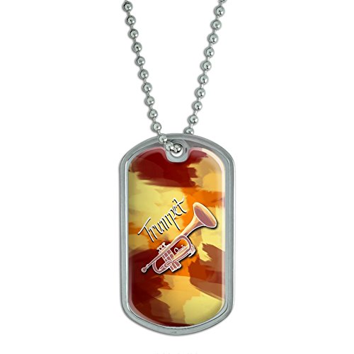 Trumpet - Musical Instrument Music Brass - Red and Yellow Military Dog Tag Keychain