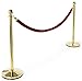 Set of Two Round Top Polished Brass Stanchion Posts with 6.5 Foot Red Burgundy Velvet Rope